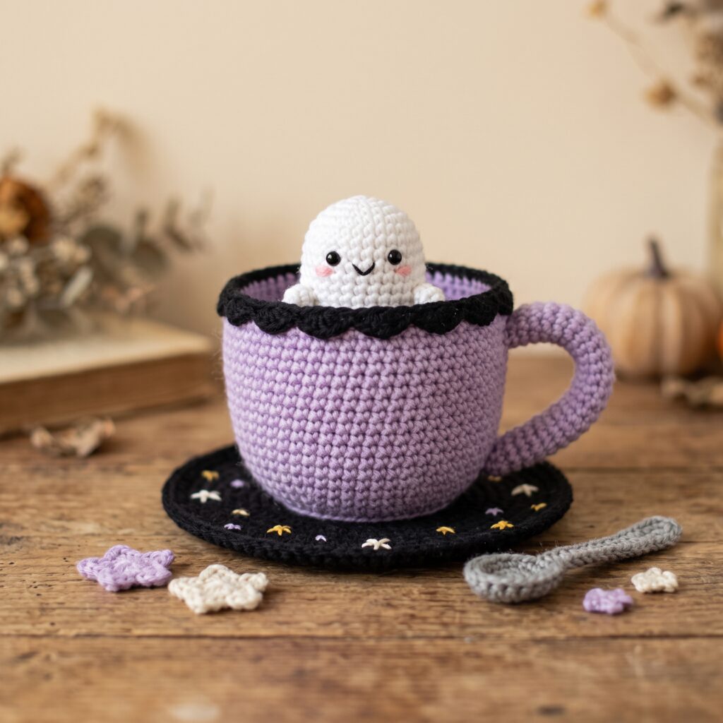 Haunted Teacup Crochet Pattern with a Tiny Ghost