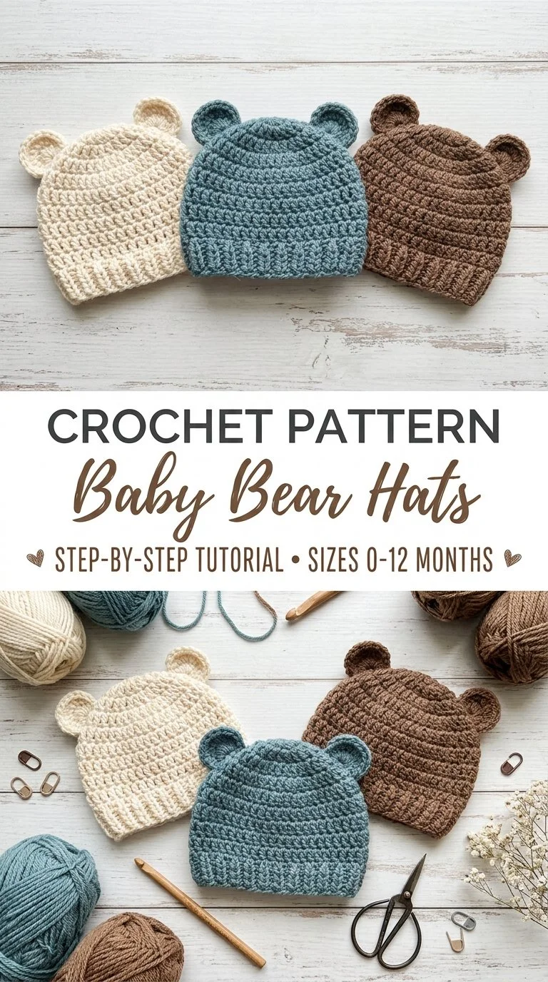 Adorable Baby Bear crocheted hats for infants and toddlers