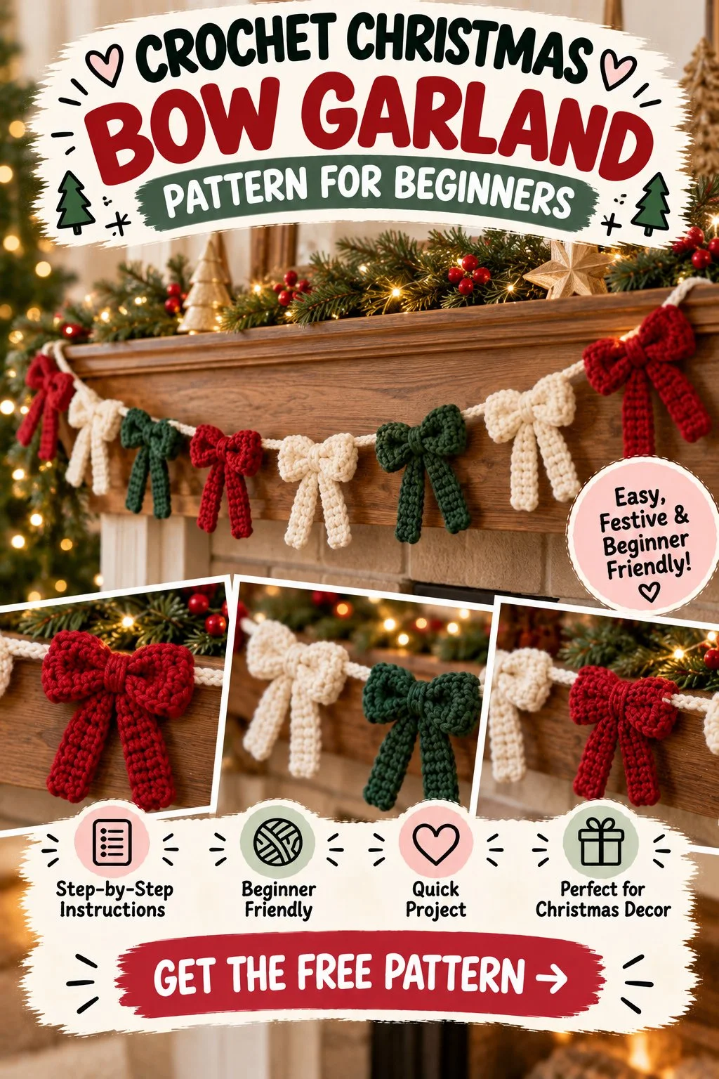 Crochet Christmas Bow Garland Pattern for Beginners