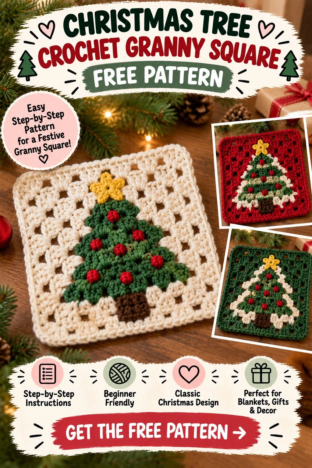 Christmas Tree Crochet Granny Square
