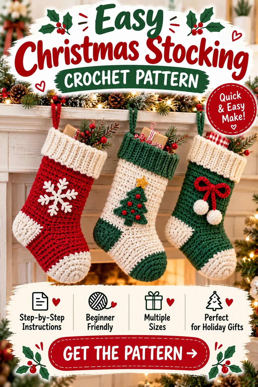 Easy Christmas stocking crochet pattern