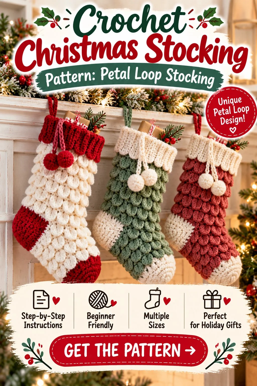 Crochet Christmas Stocking Pattern: Petal Loop Stocking