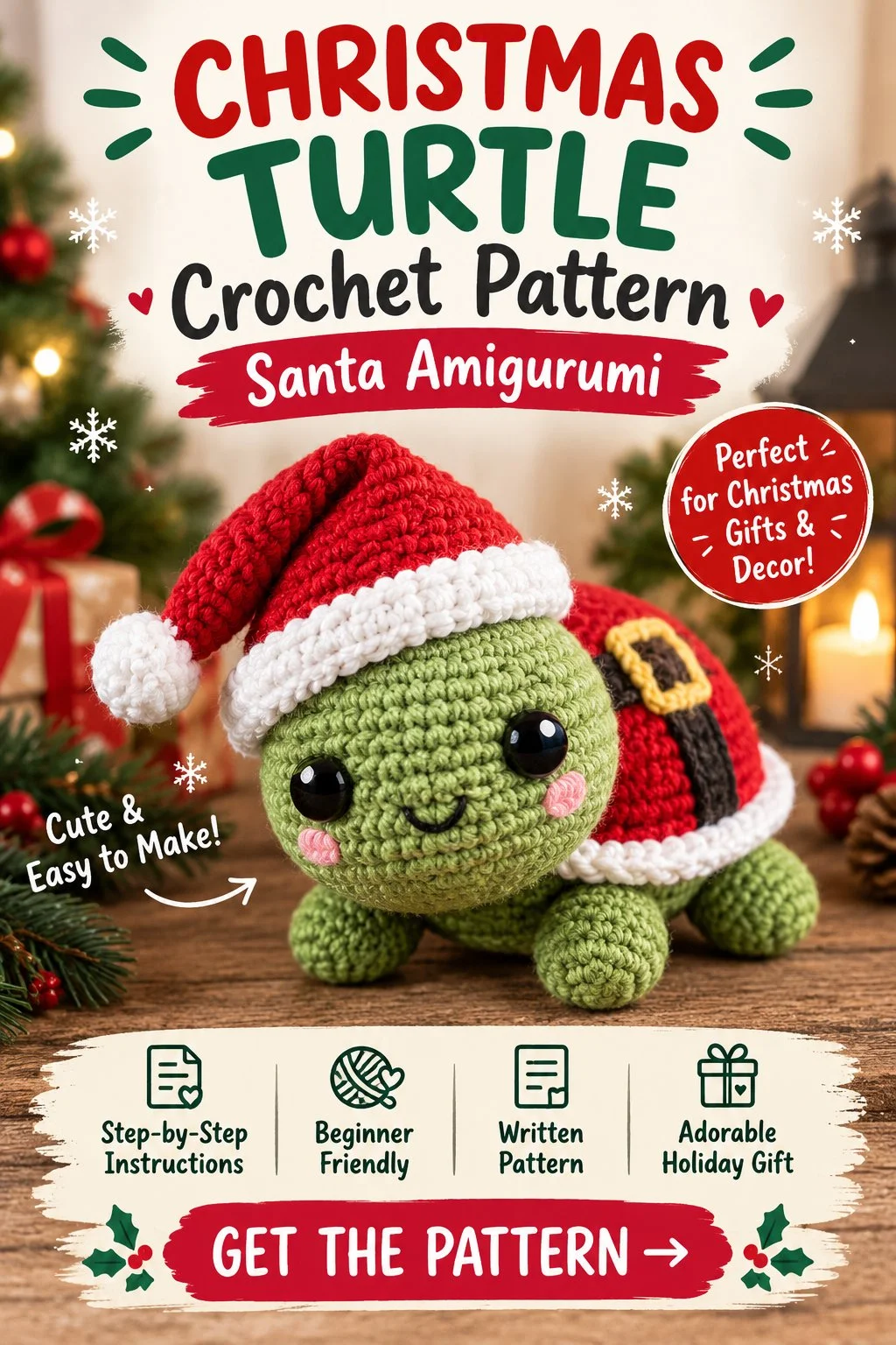 Christmas Turtle Crochet Pattern - Santa Amigurumi