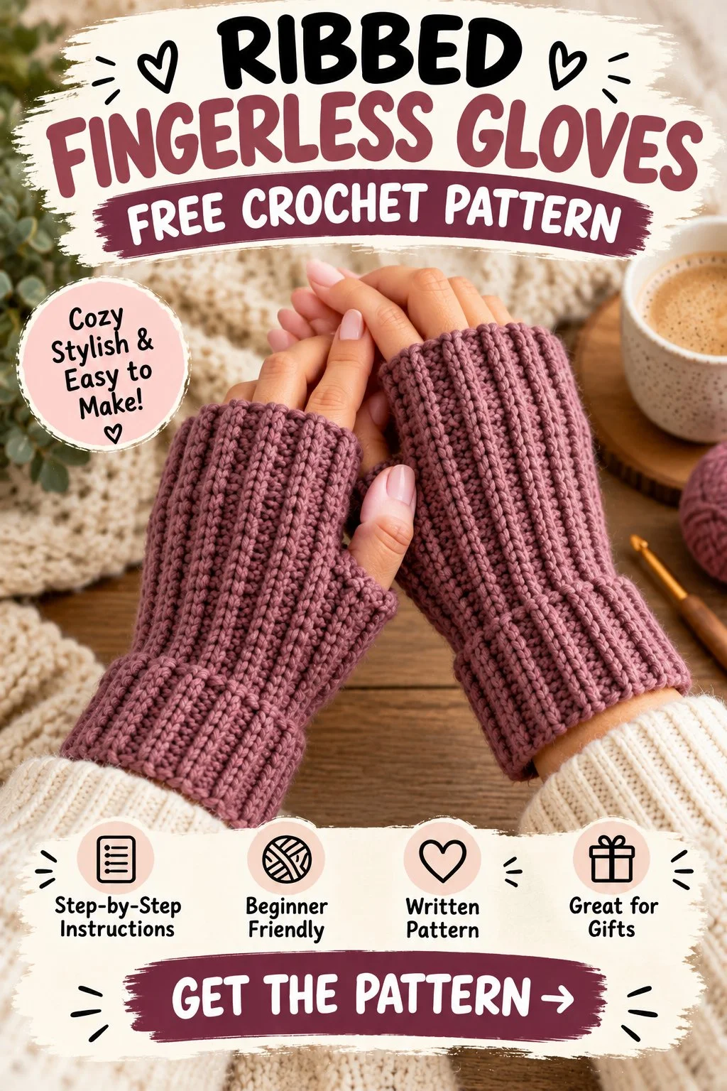 Ribbed Fingerless Gloves Free Crochet Pattern