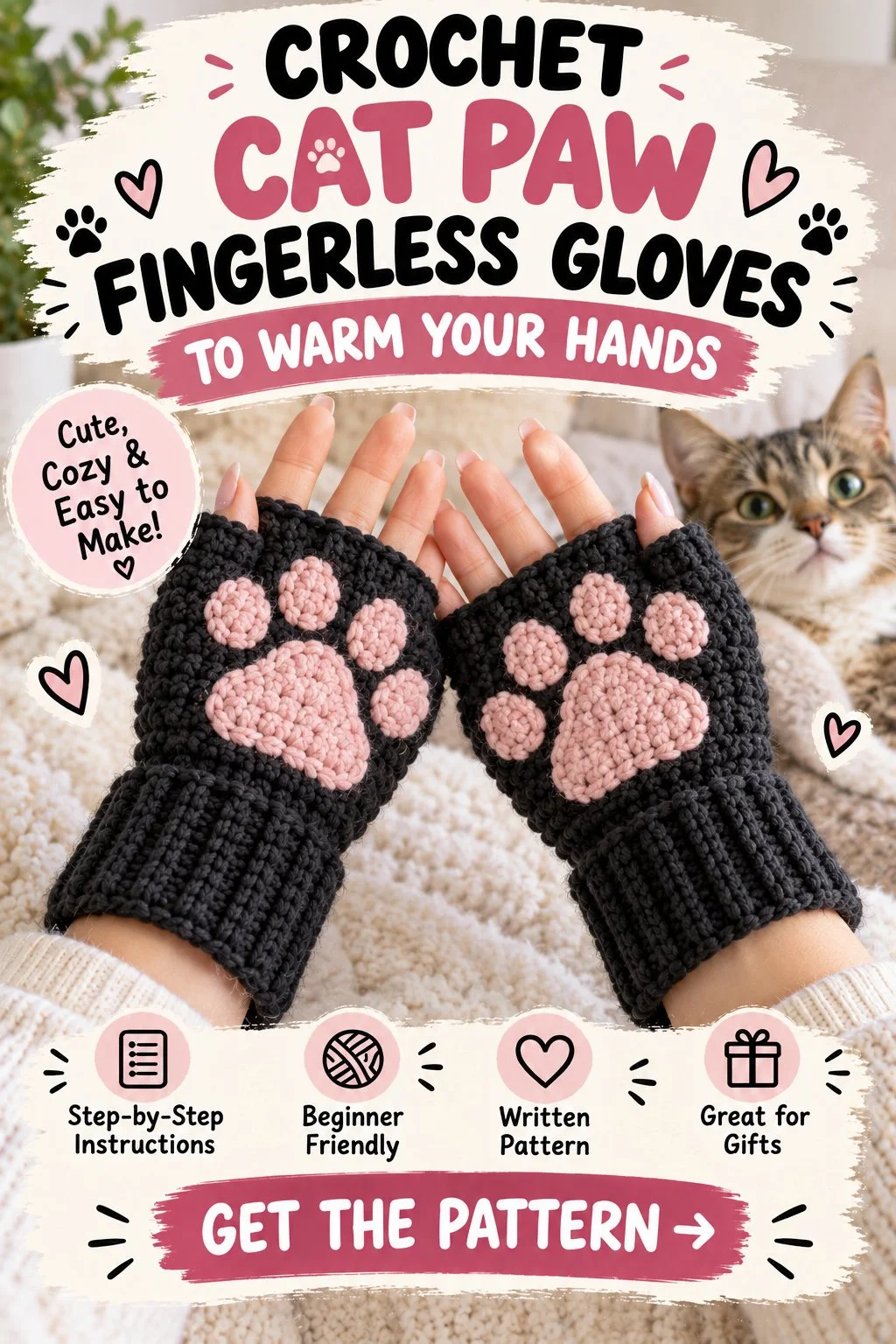 Crochet Cat Paw Fingerless Gloves to Warm Your Hands