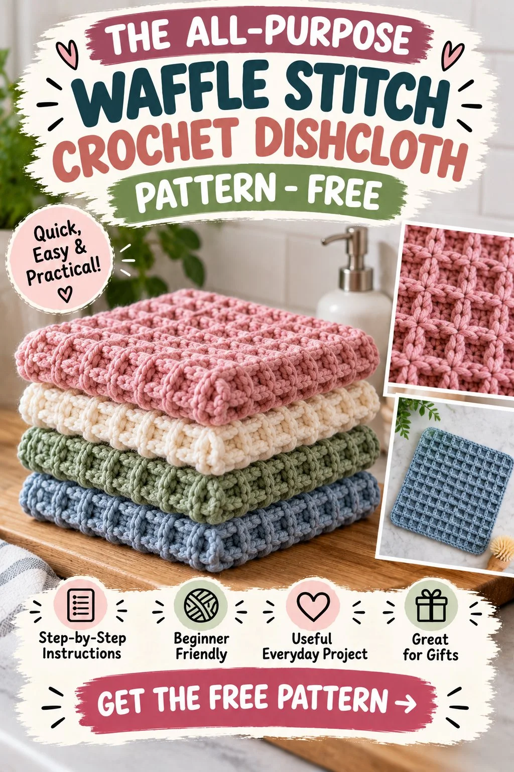 The All-Purpose Waffle Stitch Crochet Dishcloth Pattern (Free)