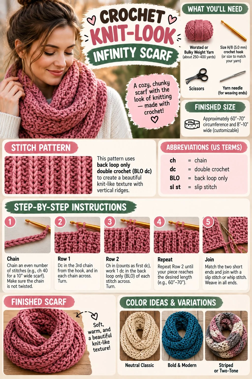 Crochet Knit-Look Infinity Scarf