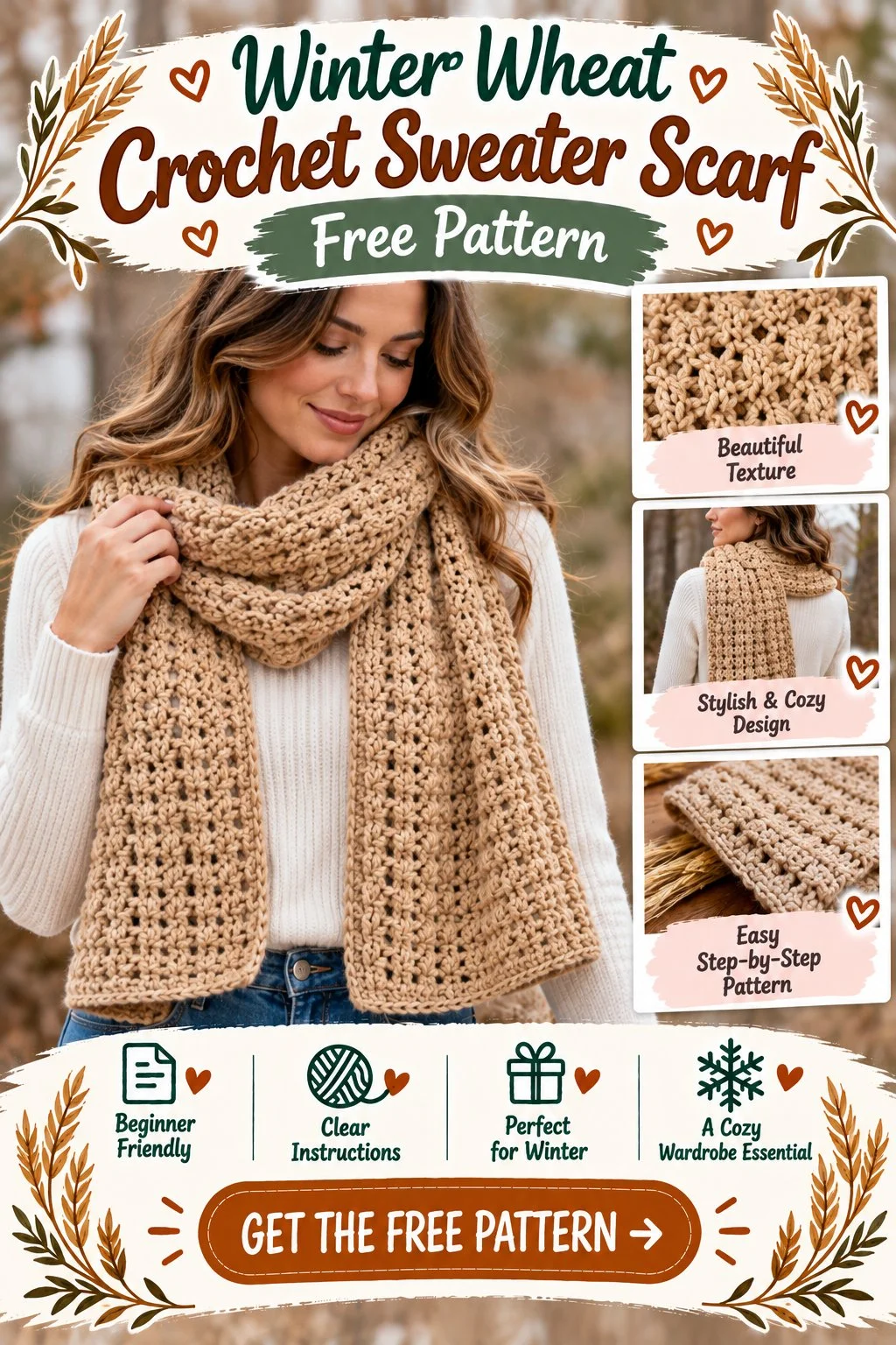Winter Wheat Crochet Sweater Scarf Free Pattern