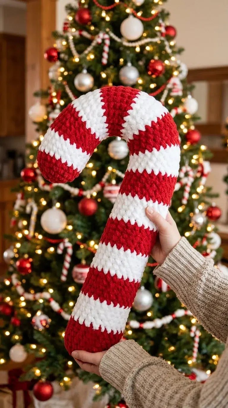 Christmas Crochet Pattern | Candy Cane Pillow | Christmas crochet gifts free, Christmas crafts to make for gifts your self, Crochet pattern candy cane
