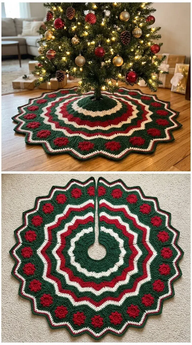 Christmas Tree Skirt Crochet Patterns - DIY Magazine | Christmas tree skirt crochet pattern free, Holiday crochet, Festive crochet