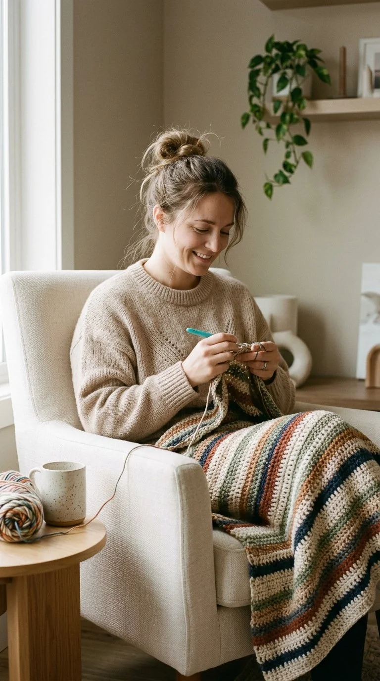 Easy One-Row Repeat Crochet Blanket for Beginners