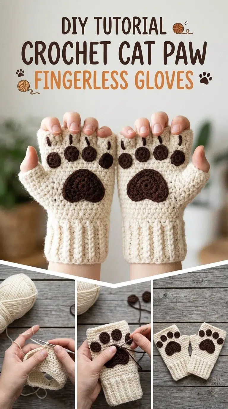 Charming Crochet Cat Paw Fingerless Gloves to Warm Your Hands