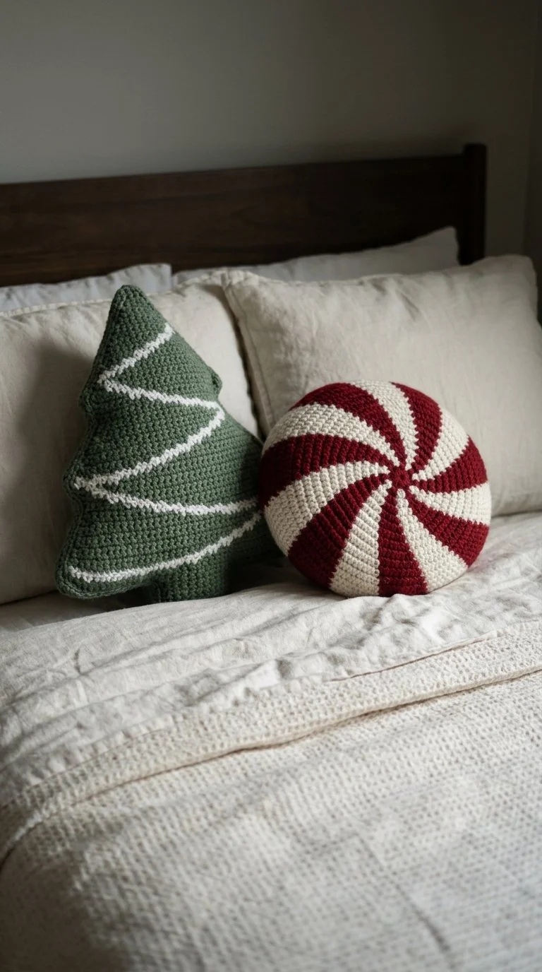 Crocheted Christmas Tree Pillow | Christmas pillow crochet pattern free simple, Free crochet peppermint pillow, Christmas crochet decor ideas
