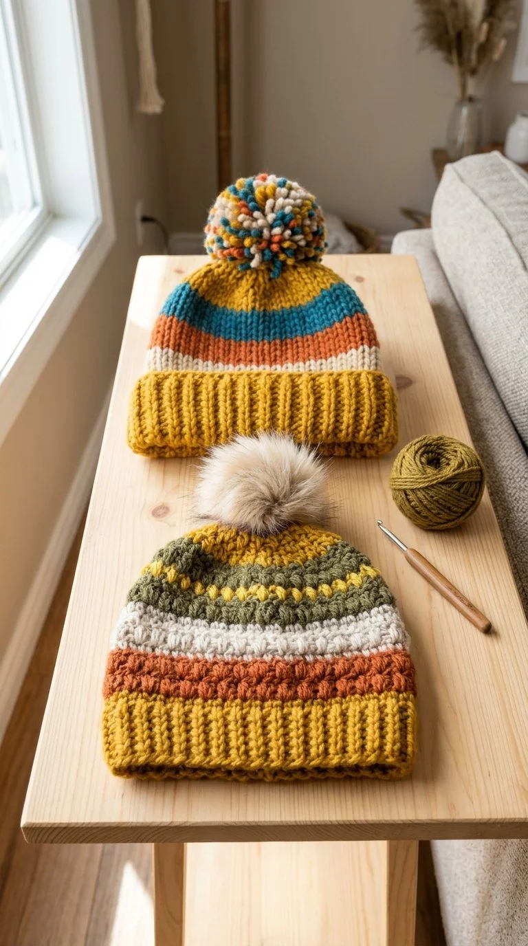 ｧｶ Easy Striped Crochet Hat: Beginner Pattern DIY